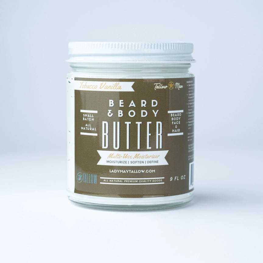 All-Natural Tallow Beard, Hair and Scalp Butter 9oz- Tobacco Vanilla